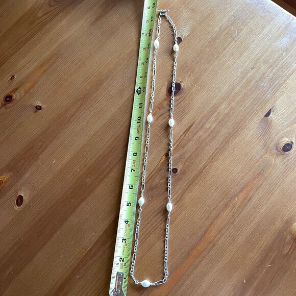 VTG David Yurman Figaro Chain Silver and Gold Pearl Necklace - 36 inches - Picture 5 of 16